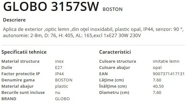 Aplica de perete pentru iluminat exterior cu senzor de miscare IP44 Boston maro