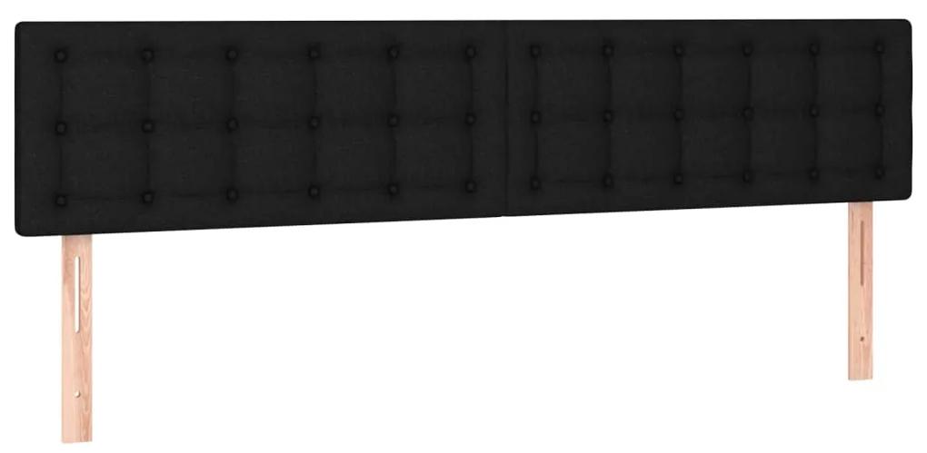 Pat cu arcuri, saltea si LED, negru, 200x200 cm, textil Negru, 200 x 200 cm, Nasturi de tapiterie