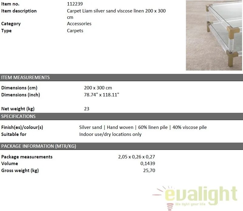 Covor design LUX realizat manual din vascoza si in, Liam 200x300cm 112239 HZ