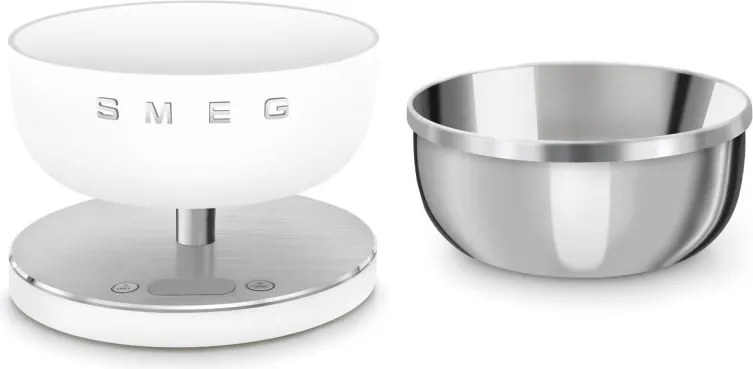 Cantar de bucatarie Smeg Collezione KSC01WHMWW, Pana la 5 kg/5 l, funcție TARA, Afisaj LED, Baza antiderapanta, Baterie reincarcabila, Alb mat