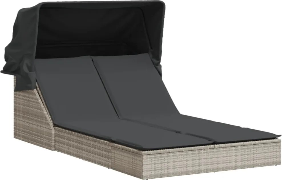 vidaXL Șezlong dublu cu baldachin și perne, gri deschis, poliratan