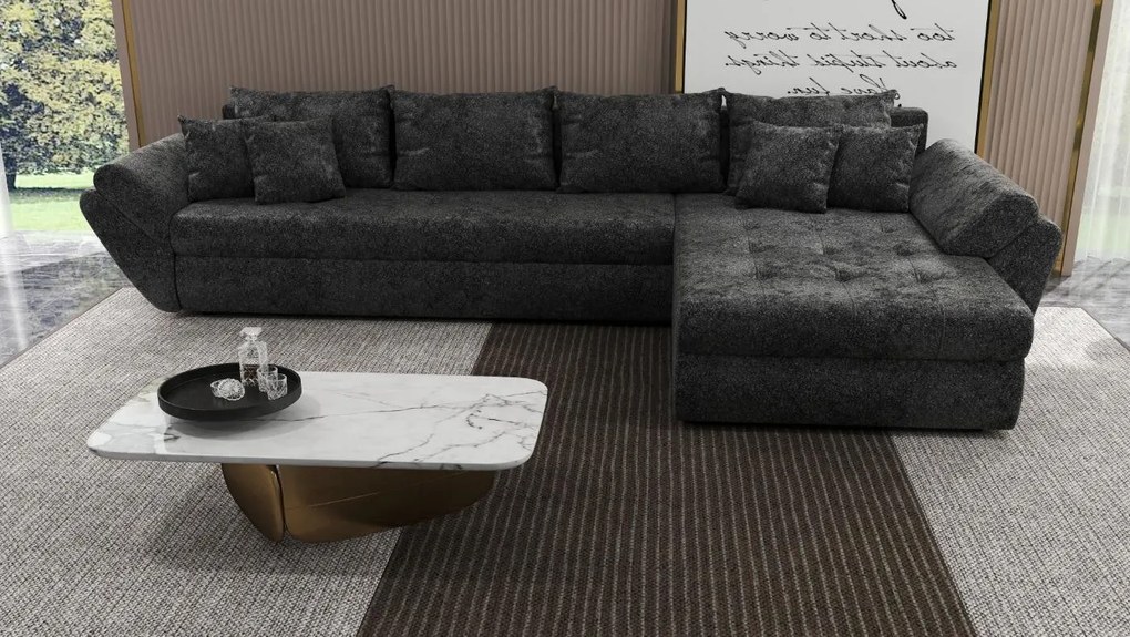 Colțar extensibil dumonde cu ladă de depozitare si sezut confortabil din spuma high-density, Loana XL Euphoria Negru II 335x185 cm