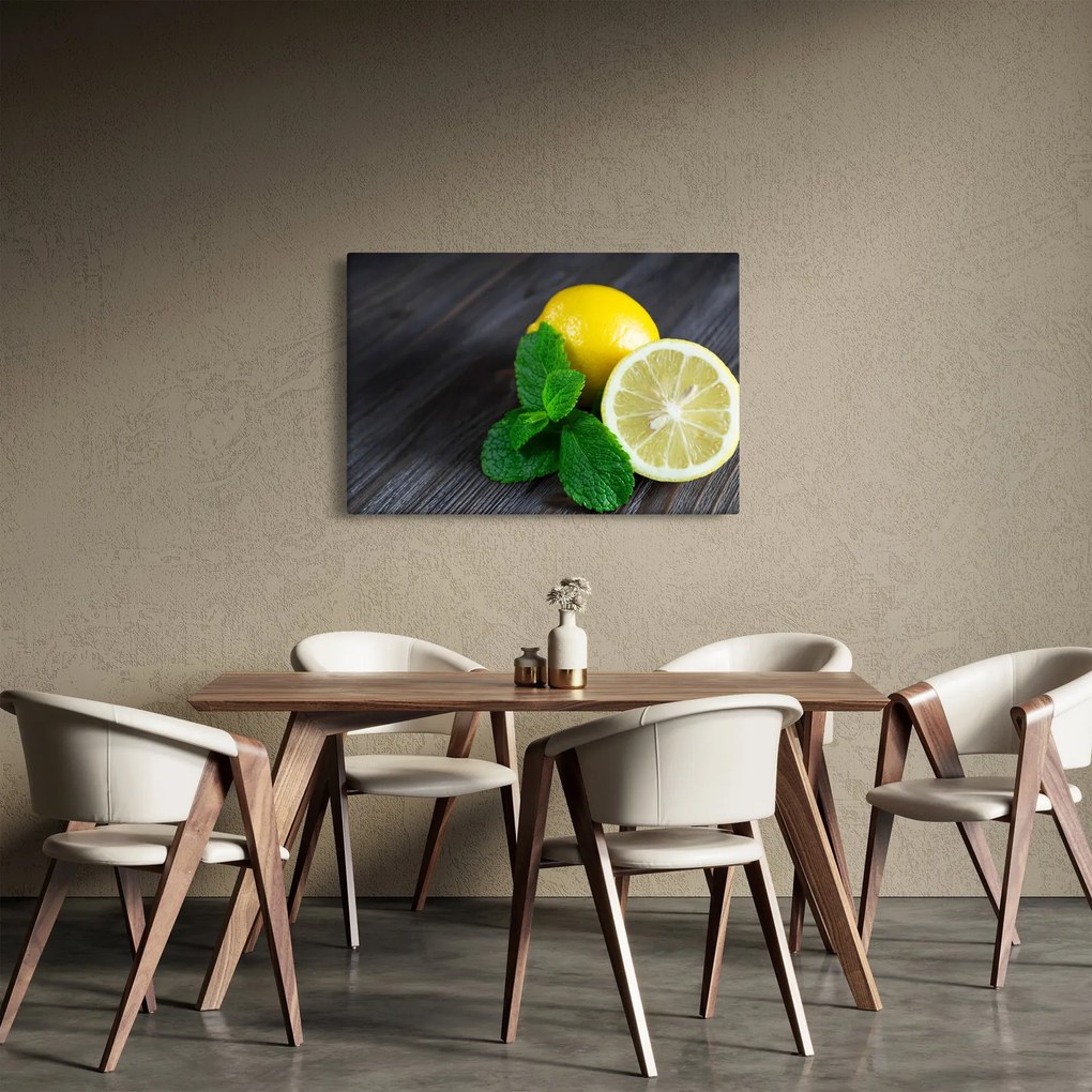 Tablou cu lămâie și mentă pe masă (90x60 cm)