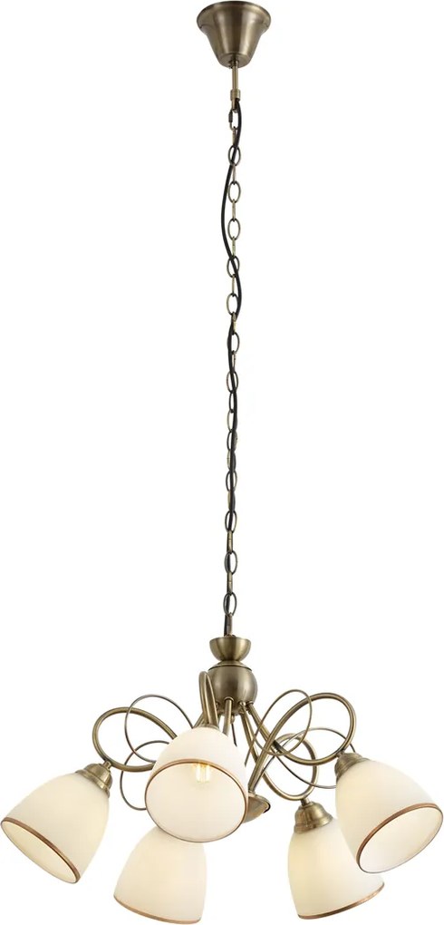 Lampă suspendată clasică bronz cu sticlă opal 5 lumini - Katarina