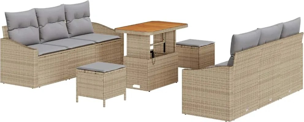 vidaXL Set de canapele pentru grădină cu pernă 9 pcs Bej poliratan