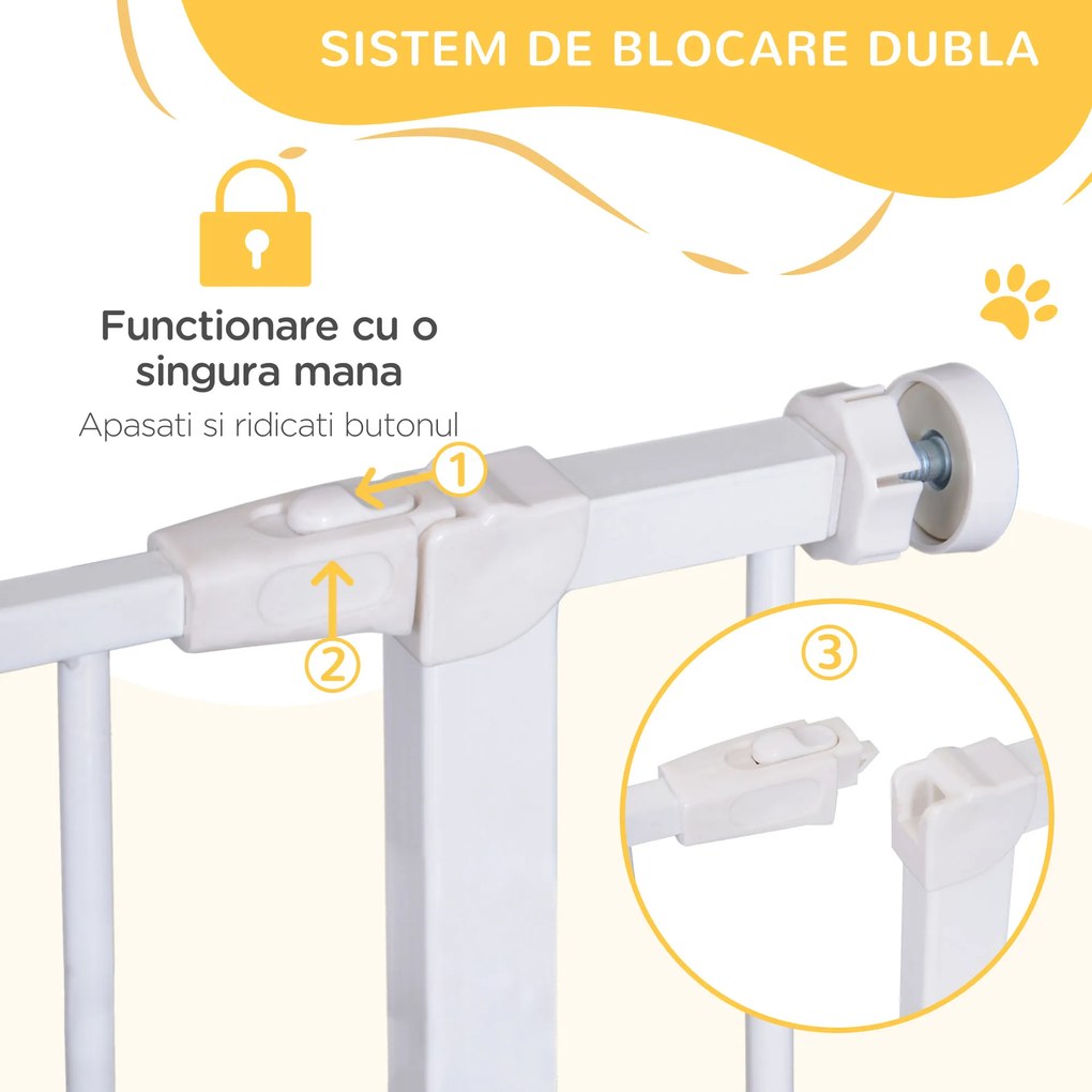 Poarta de Siguranta PawHut pentru Copii si Animale de Companie Alb 76x72-82cm | AOSOM RO
