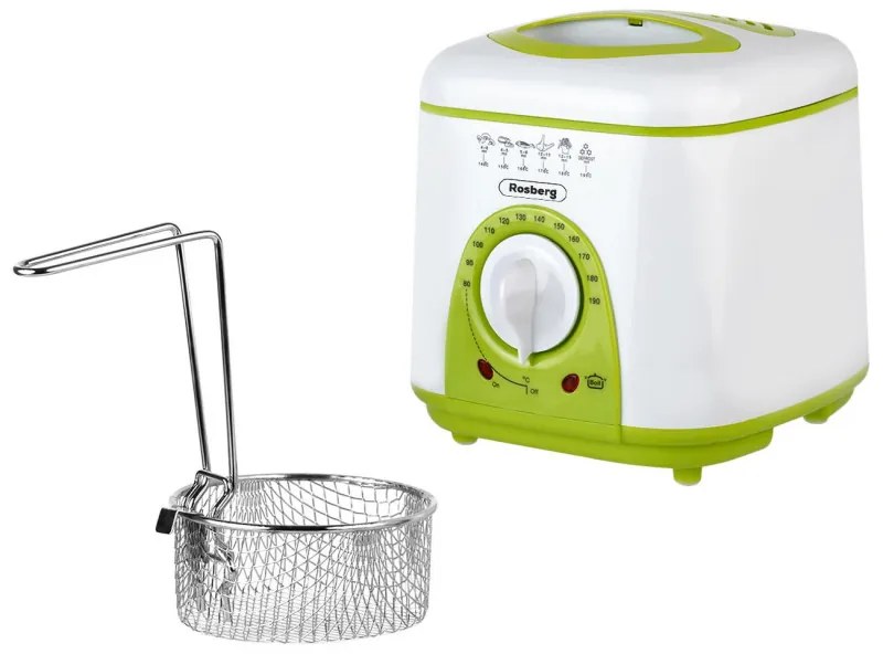 Resigilat: Friteuza mini Rosberg R51980B, 950W, 1 litru, termostat, strat antiaderent, alb / verde