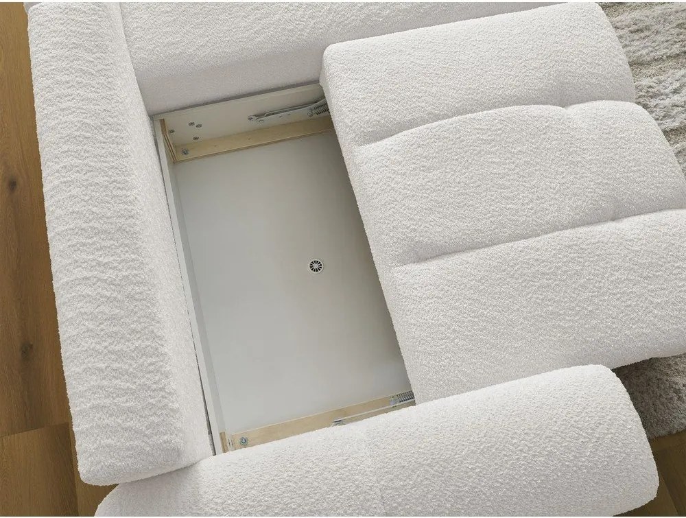 Colțar alb extensibil/cu spațiu de depozitare cu tapițerie din țesătură bouclé (cu colț pe partea dreaptă/cu șezlong) Roxelane – Bobochic Paris