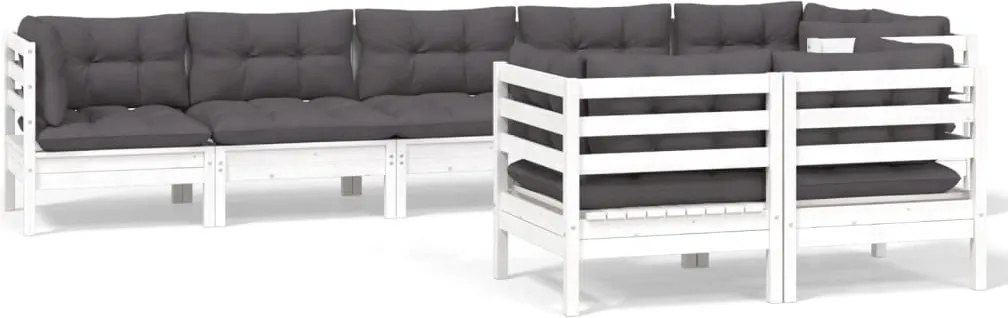 vidaXL Set mobilier de grădină cu perne, 8 piese, alb, lemn masiv pin
