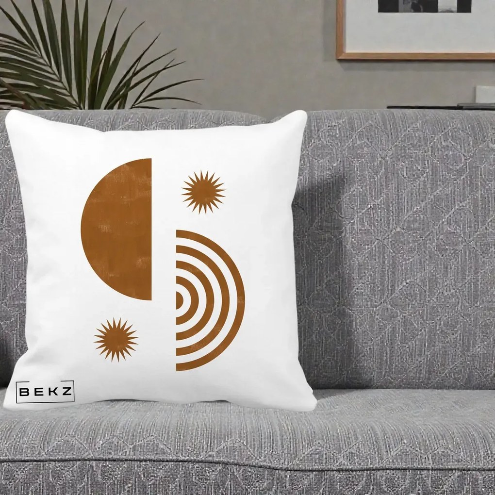 Perna Decorativa Boho Sun si Spirala, 40x40 cm, Alba Mata, Husa Detasabila, Perna Inclusa, BEKZ®