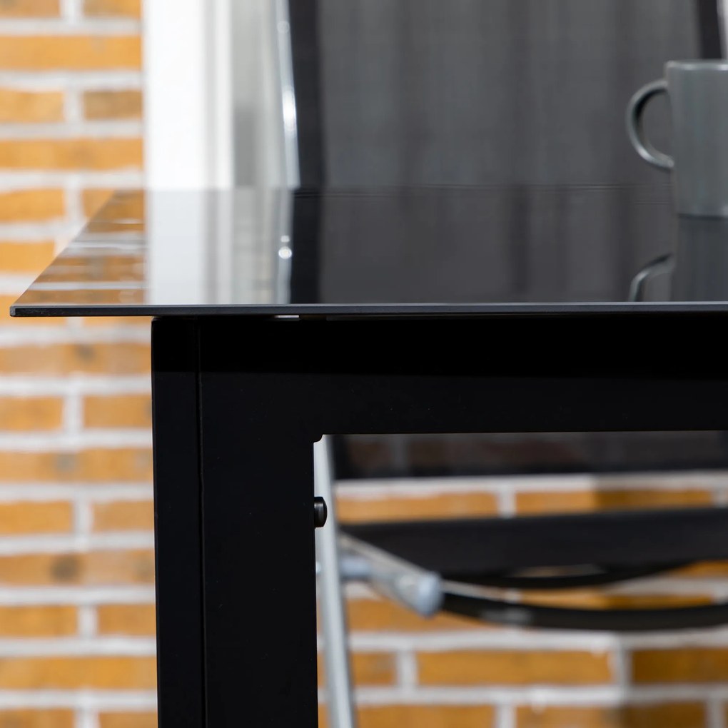 Outsunny Masă de Grădină cu Blat din Sticlă Temperată 150x90 cm pentru 6 Persoane, Masă de Luat Prânzul din Aluminiu pentru Exterior, Patio, Terasă, Balcon, Negru | Aosom Romania