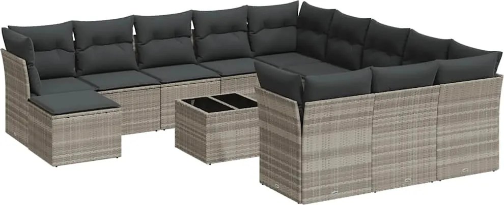 vidaXL Set canapele de grădină cu perne, 13piese gri deschis poliratan