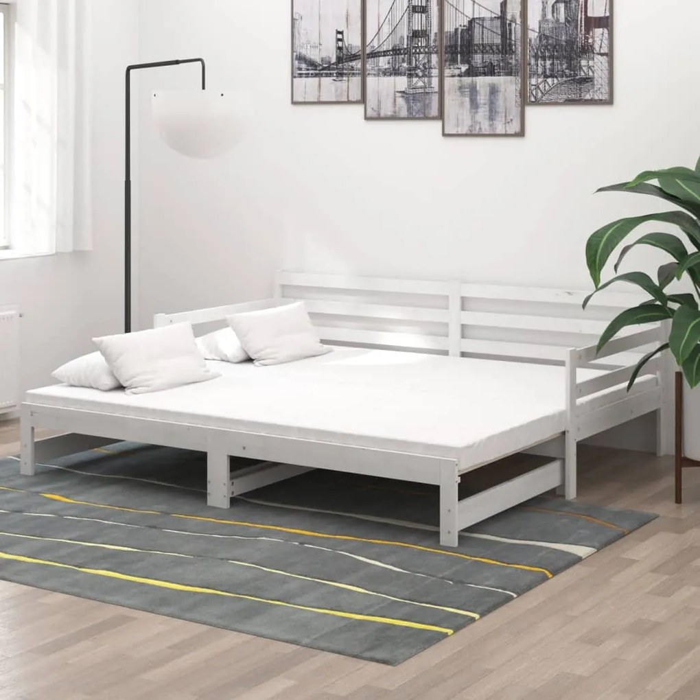 806956 vidaXL Pat extensibil de zi, alb, 2x(90x200) cm, lemn masiv de pin
