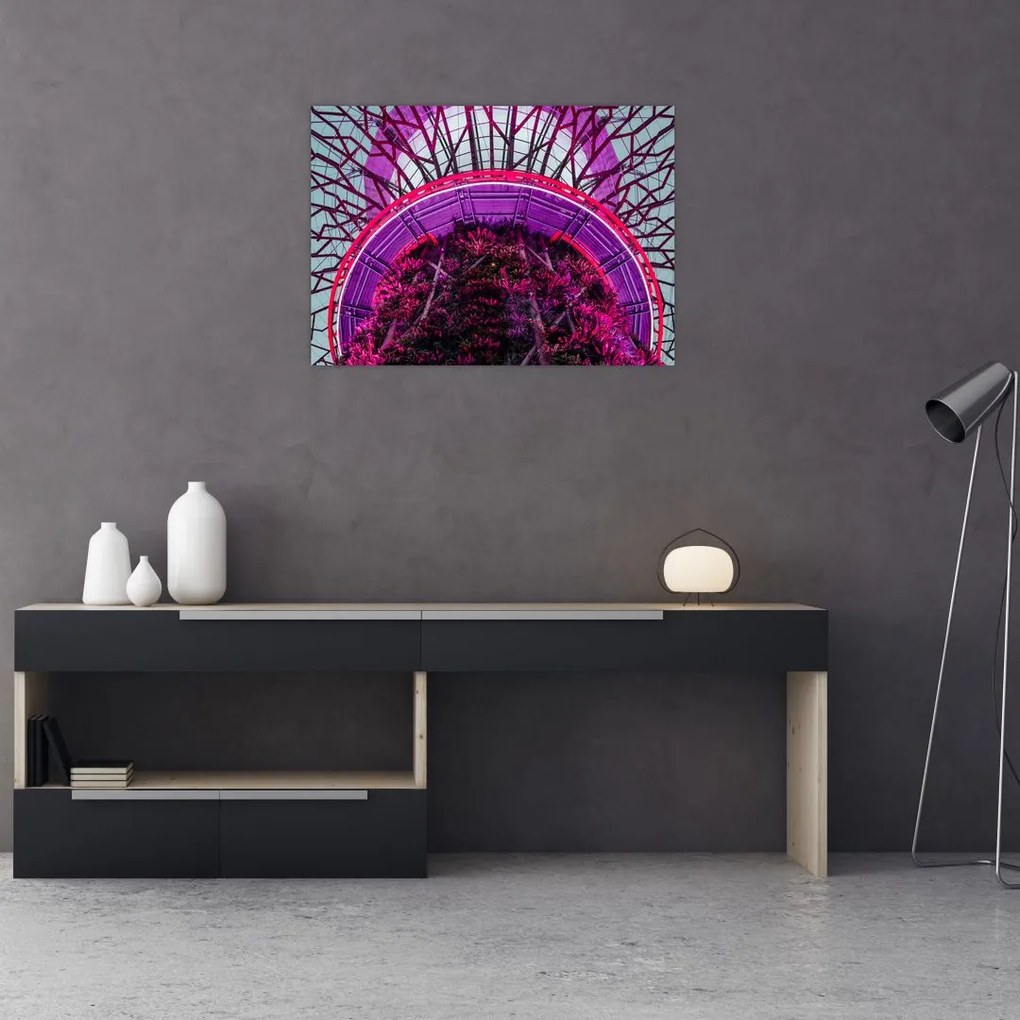 Tablou pe sticlă abstrac - crengi violete (70x50 cm)
