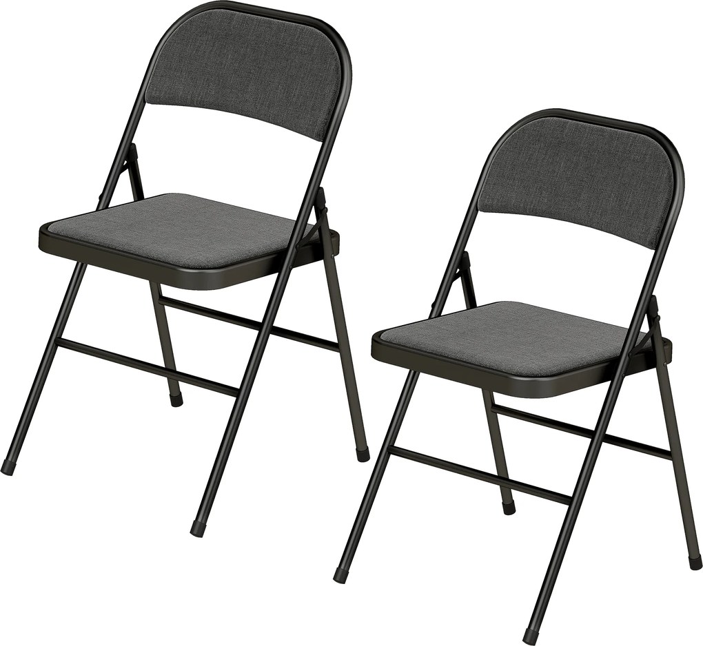 HOMCOM Set de 2 scaune pliante pentru sufragerie, portabile, cadru din oțel dim. 45l x 46P x 78H cm negru | Aosom Romania