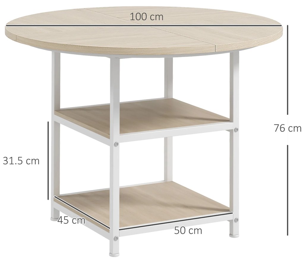 HOMCOM Masă Rotundă pentru 4-6 Persoane, Industriala, Rafturi Depozitare, 100cm, Stejar | Aosom Romania