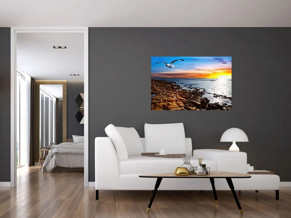 Tablou - Pescărușul zboară deasupra coastei (90x60 cm)