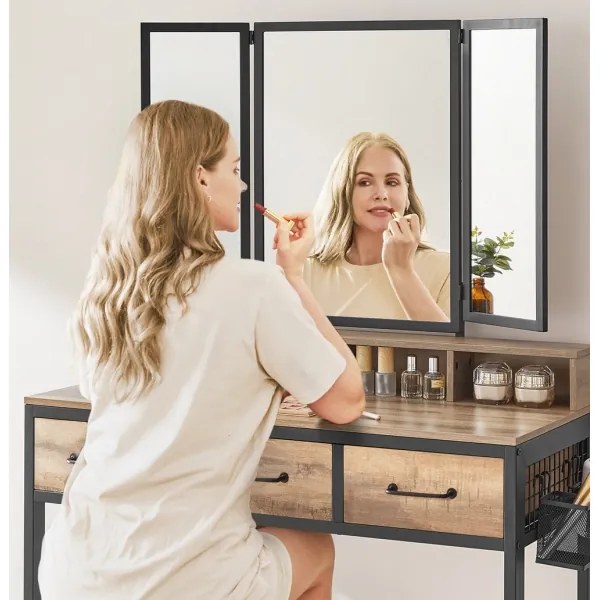 Masă de toaletă cu taburet FLORA, 28,6x42 cm, maro/negru