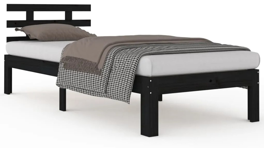 814718 vidaXL Cadru de pat mic single, negru, 75x190 cm, lemn masiv