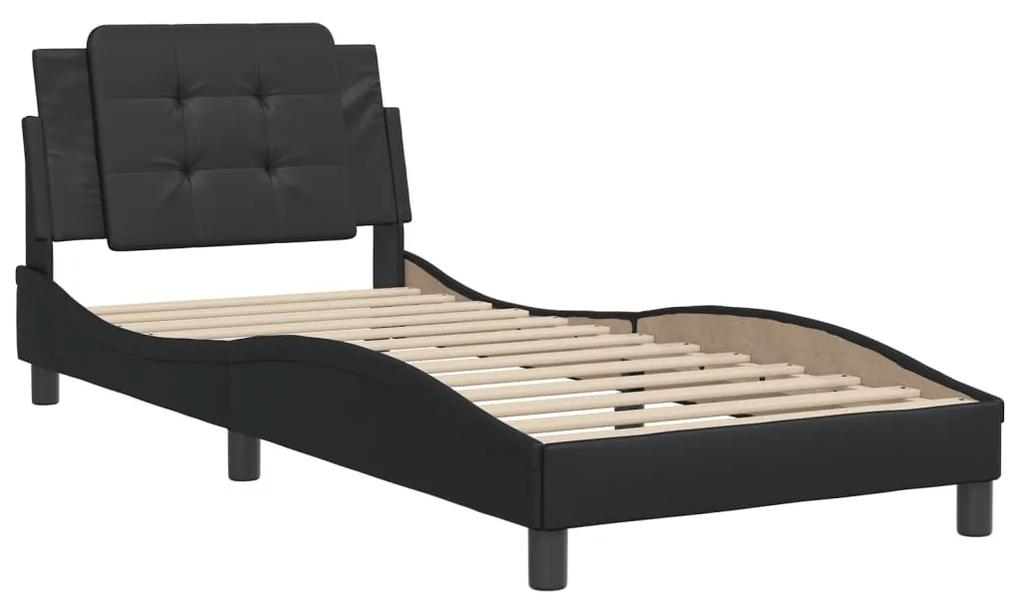 3208156 vidaXL Cadru de pat cu tăblie, negru, 90x200 cm, piele ecologică