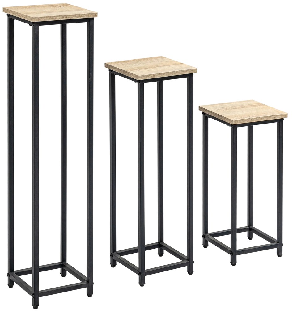 Outsunny Set de 3 suporturi pentru ghivece portplante patrate empilabile - 21 x 21 x 50/70/90 cm - otel | Aosom Romania