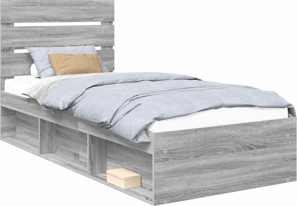 vidaXL Cadru de pat Gri Sonoma 90 x 200 cm Lemn de pin masiv
