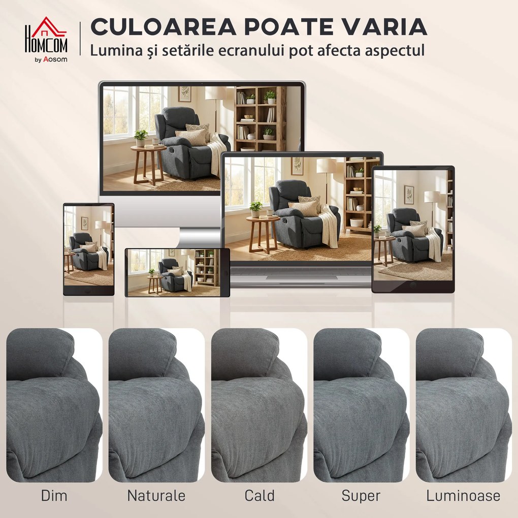 Canapea Rabatabila HOMCOM Ergonomica cu Baza Metalica, Scaun capitonat cu Cotiere, pentru Sufragerie, Dormitor, Birou, Gri Inchis | Aosom Romania