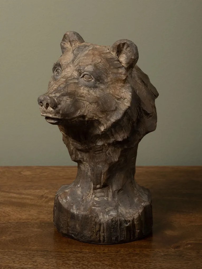 Decorațiune cap de urs brun din rășină, H22,5 cm