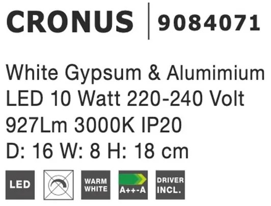 Aplica LED de perete design modern Cronus gips alb NVL-9084071