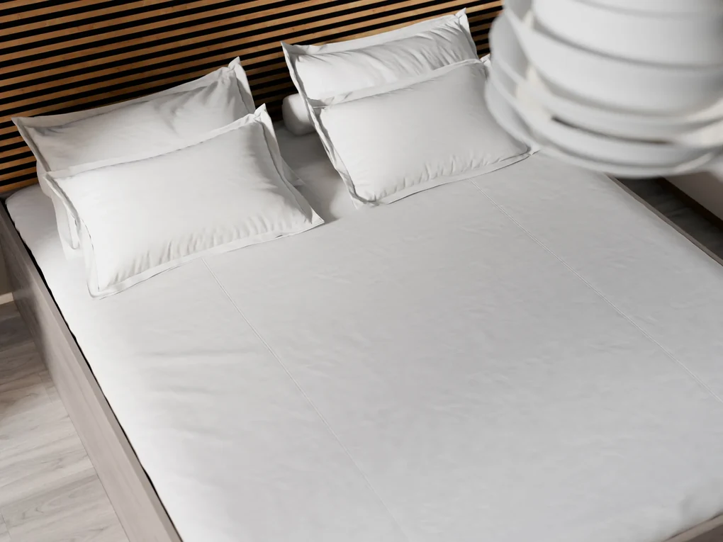 Pat BELLA 140 x 200 cm, stejar trufa Saltele: Cu saltele Somnia 18 cm, Somiera pat: Cu lamele drepte