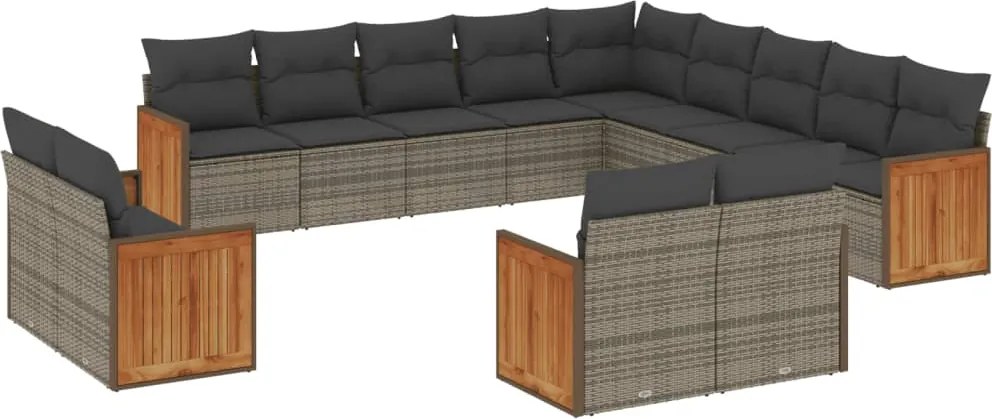 vidaXL Set mobilier de grădină cu perne, 13 piese, gri, poliratan
