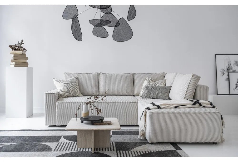 Colțar alb extensibil cu tapițerie din catifea reiată (cu colț pe partea dreaptă) Brave Dave – Miuform