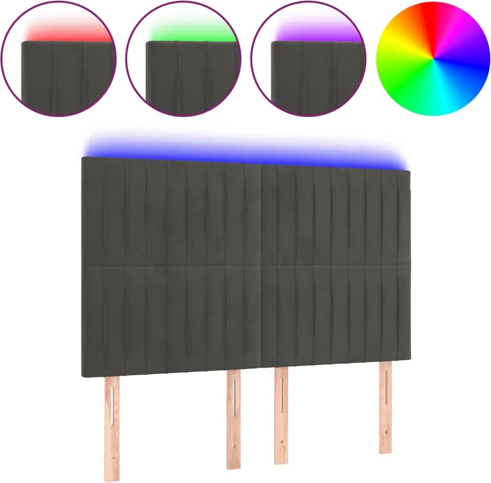 vidaXL Tăblie de pat cu LED, gri închis, 144x5x118/128 cm, catifea
