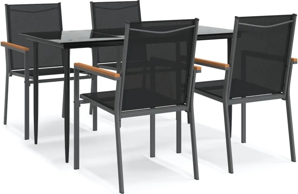 vidaXL Set mobilier de grădină, 5 piese, negru, textilenă și oțel