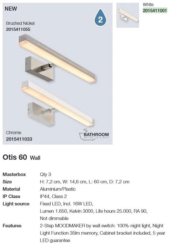 Aplica LED design silm IP44 baie Otis 60 alb 3000K 2015411001 NL