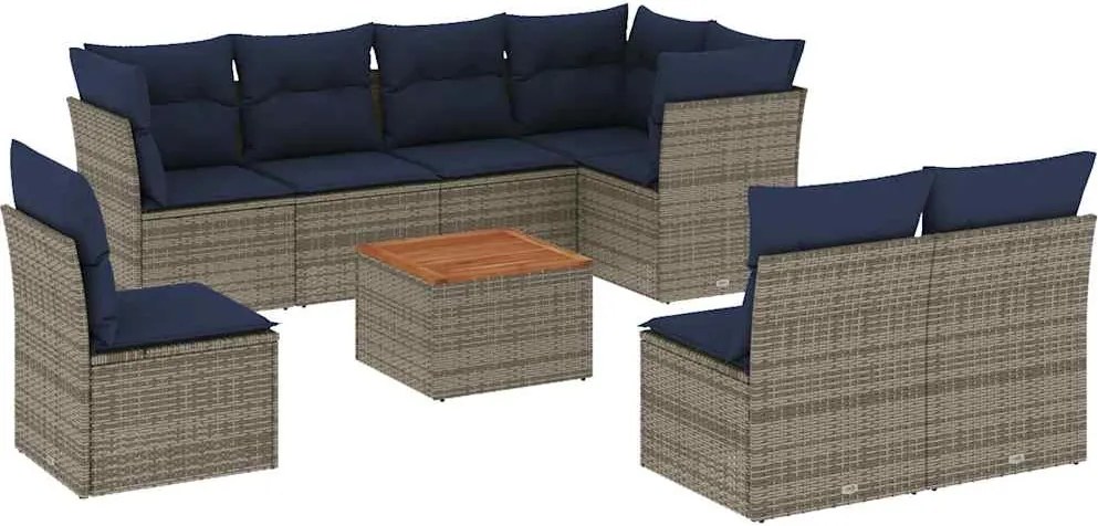 vidaXL Set canapele de grădină, 9 piese, cu perne, gri, poliratan