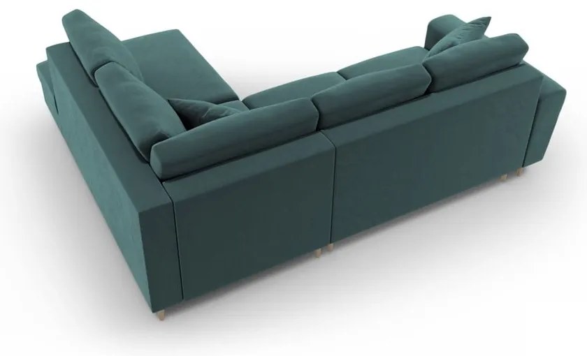 Colțar petrol extensibil, cu spațiu de depozitare cu tapițerie din catifea (cu colț pe partea dreaptă-în formă de ”L”) Kyoto – Cosmopolitan Design