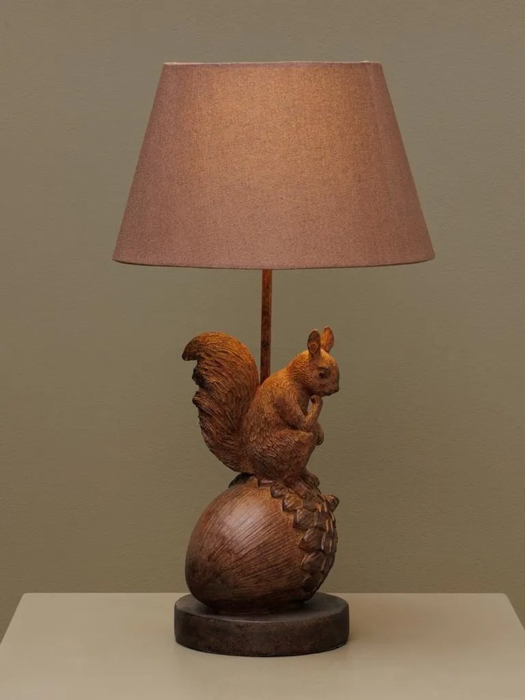 Lampa de masa, din polirasina, cu abajur din in, Squirrel