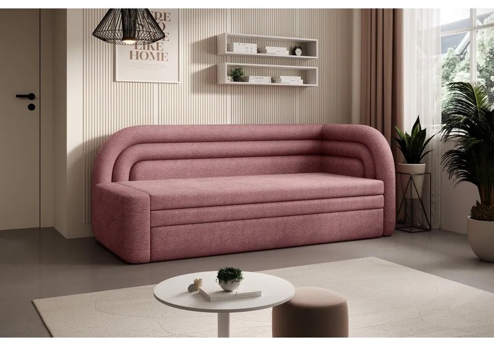 Canapea roz extensibilă/cu spațiu de depozitare cu tapițerie din chenille cu colț pe partea dreaptă 223 cm Fabillo – ELTAP