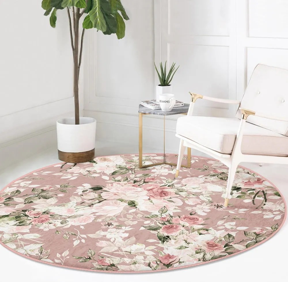 Covor rotund roz deschis lavabil adecvat și pentru aspiratoare robot ø 100 cm Comfort – Mila Home