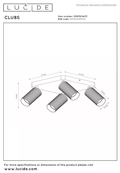 Lucide 09939/14/31 - Plafonieră cu spoturi CLUBS 4xGU10/40W/230V albă