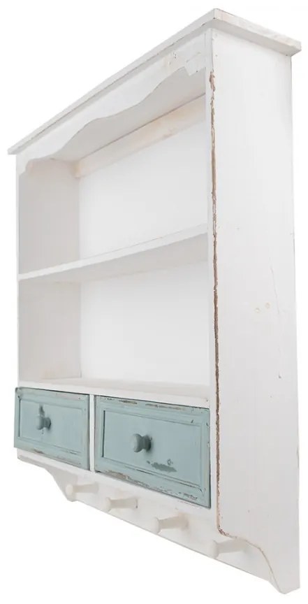 Etajeră de perete shabby chic din lemn alb cu două sertare, 56x13x60 cm, „Avallon”