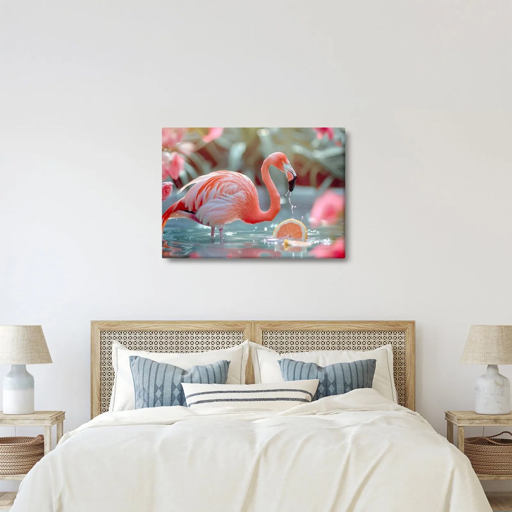 Tablou - Flamingo în iaz (70x50 cm)