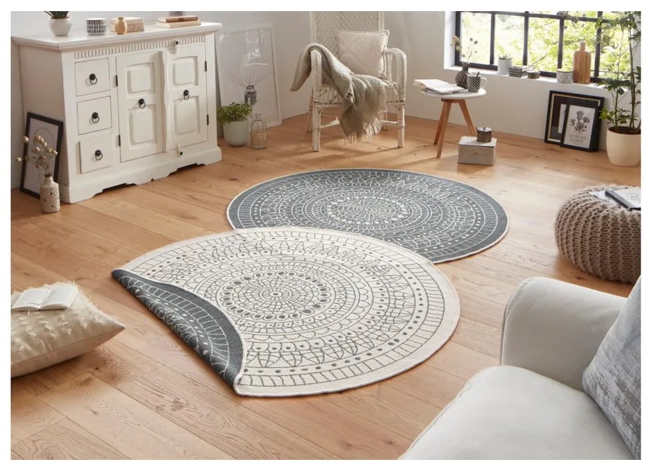 Covor adecvat pentru exterior NORTHRUGS Porto, Ø 140 cm, gri-crem