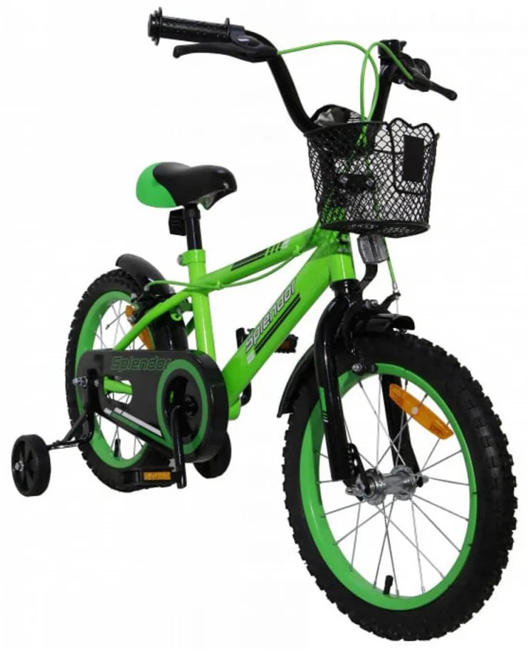 Bicicleta pentru copii NOVOKIDS™ Splend'Or Boom Edition, Cosulet, Roti 12" inch, Max 30 kg, Cadru otel, Roti ajutatoare, Ghidon reglabil, Verde
