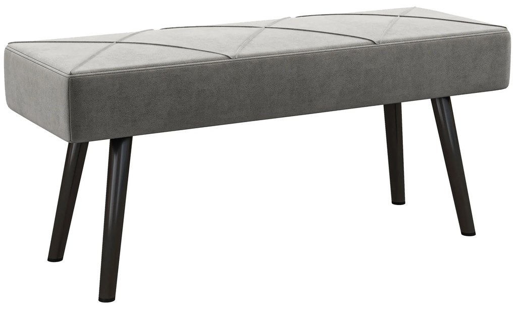 HOMCOM Danca Depozitare, Velvet Tapițat, cu Picioare de Oțel, pentru Dormitor, Living, Sufragerie, Hol, 100x36x45 cm, Gri | Aosom Romania
