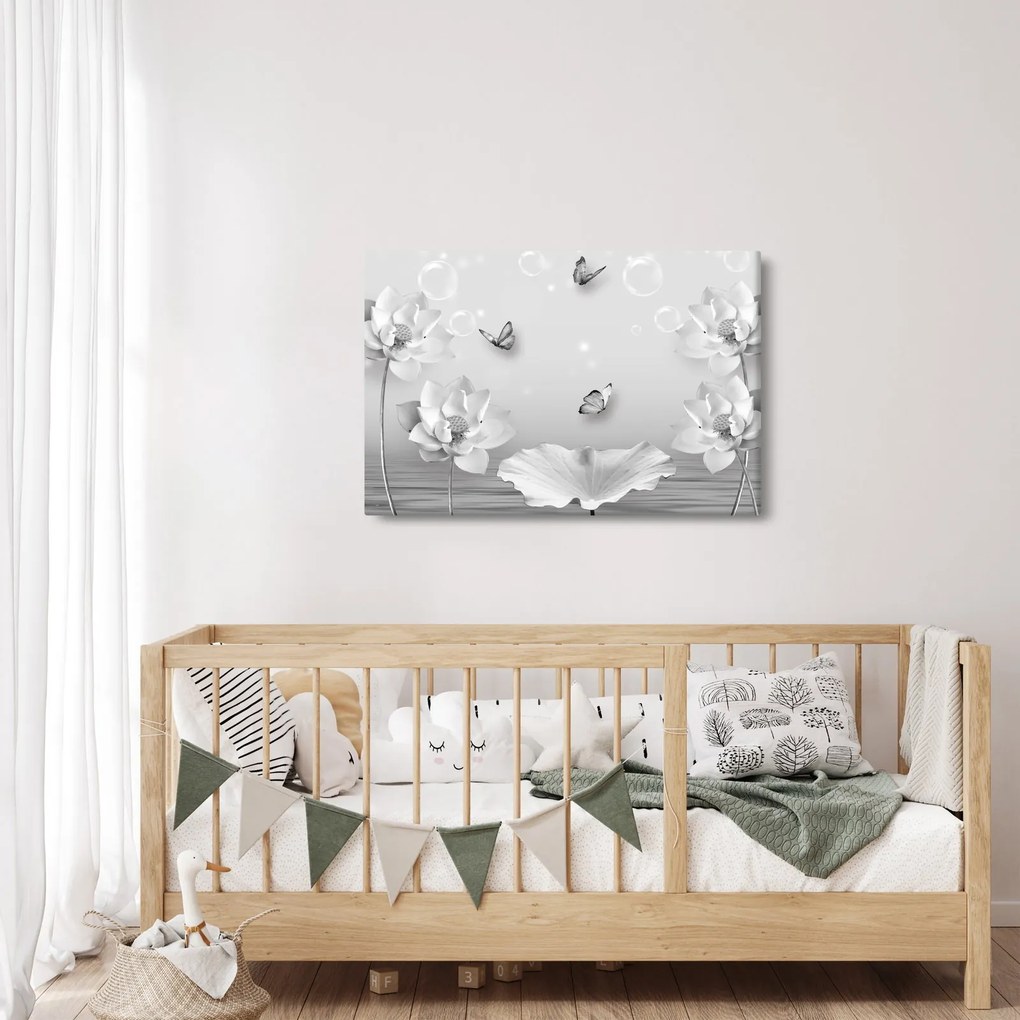 Tablou - Design flori și fluturi (90x60 cm)
