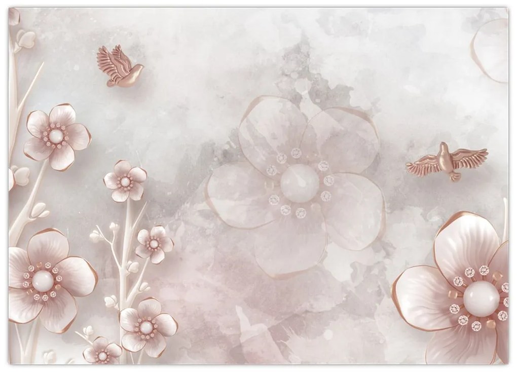 Tablou pe sticlă - Flori roz (70x50 cm)