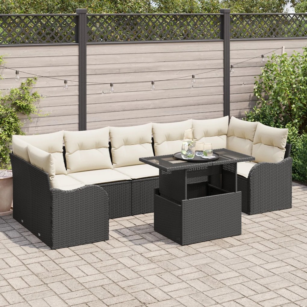 Set de Grădină vidaXL 8 Piese cu Perne Negru Poli Ratan