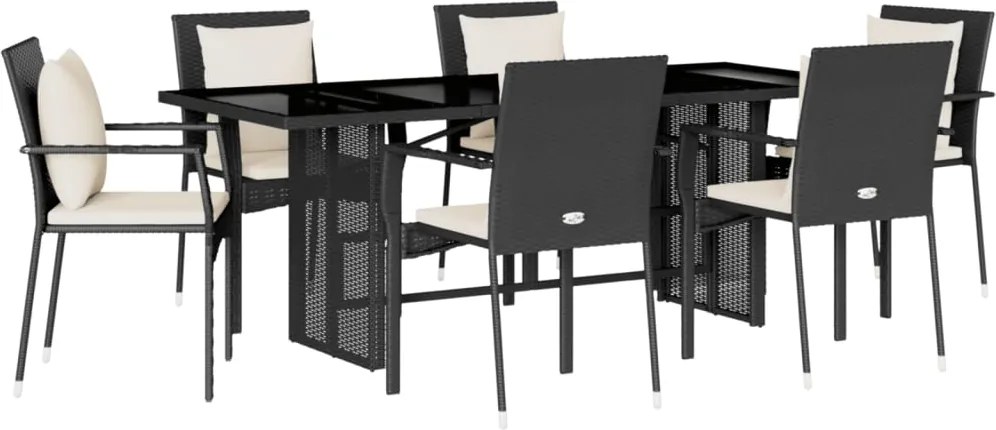 vidaXL Set mobilier de grădină cu perne, 7 piese, negru, poliratan